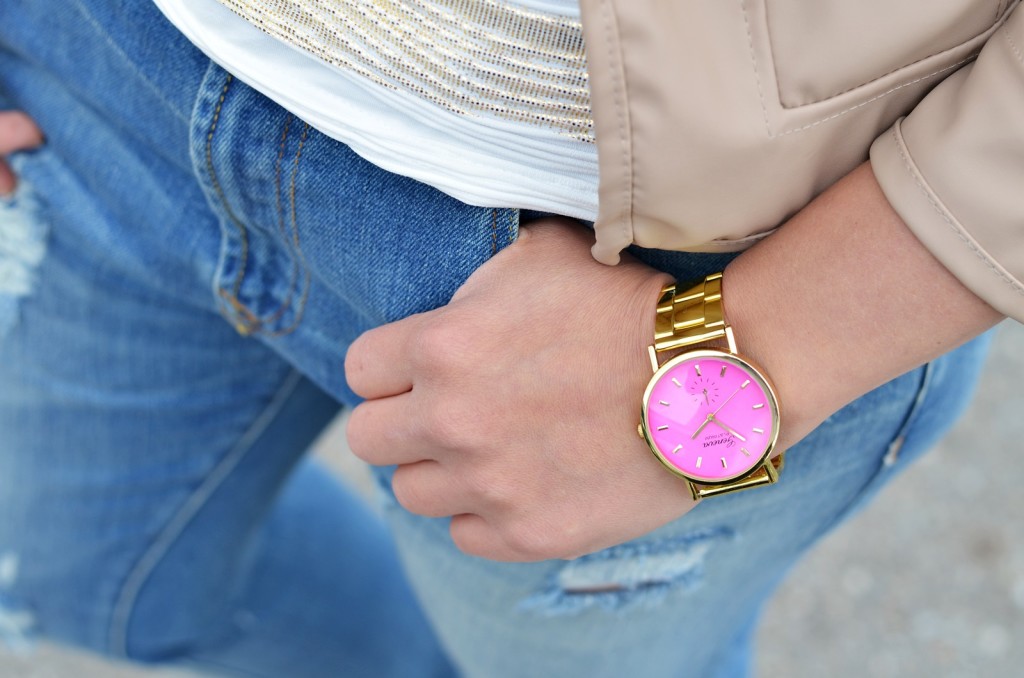 złoty zegarek letnia stylizacja