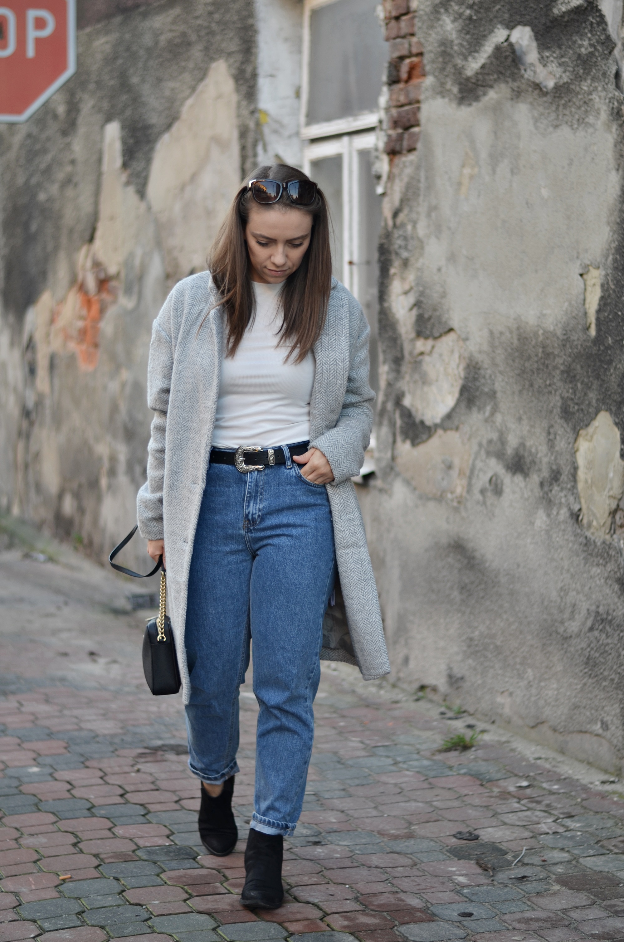 styl casual szary płaszcz z bonprix