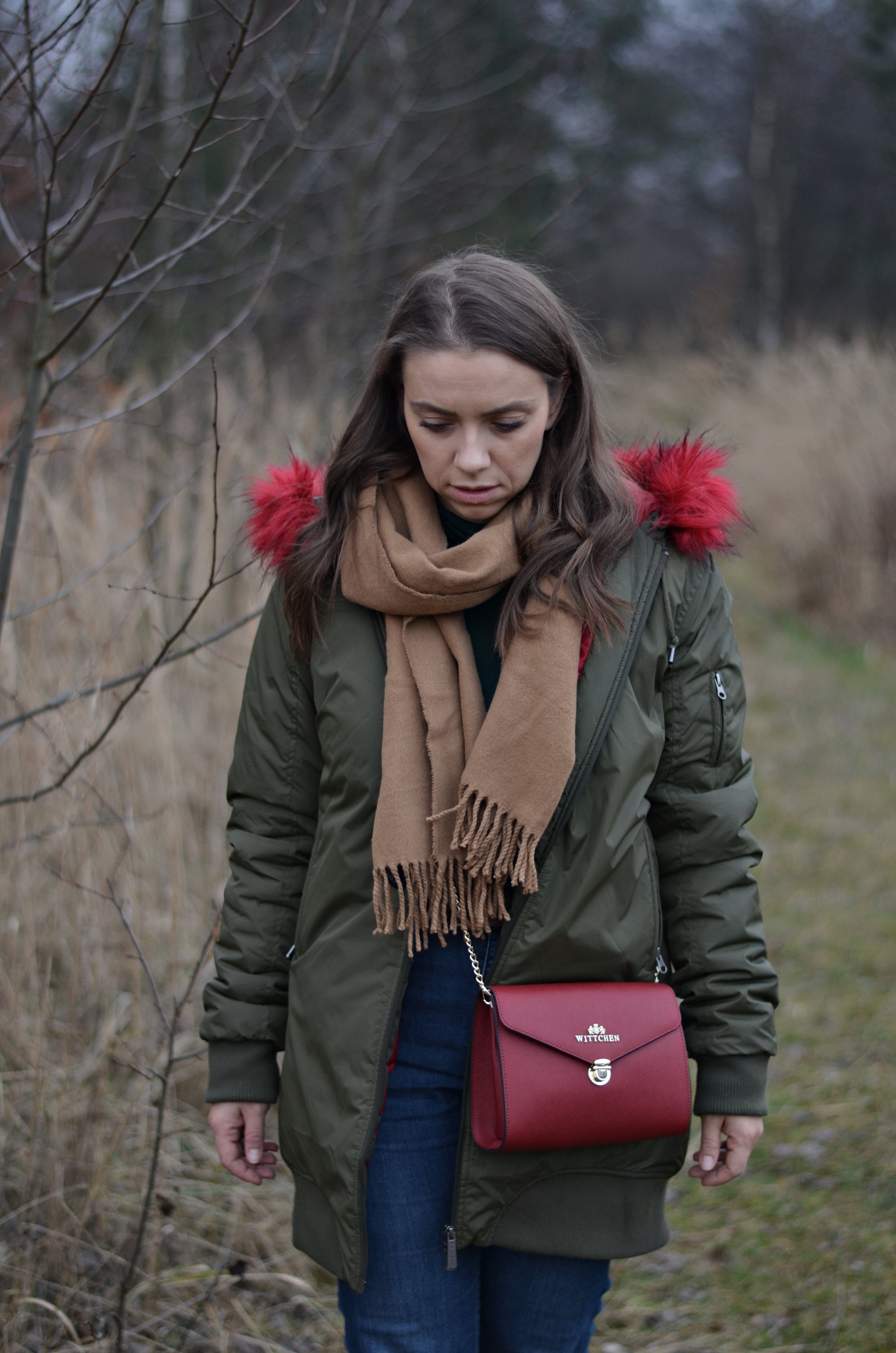 kurtka bonprix camelowy szalik