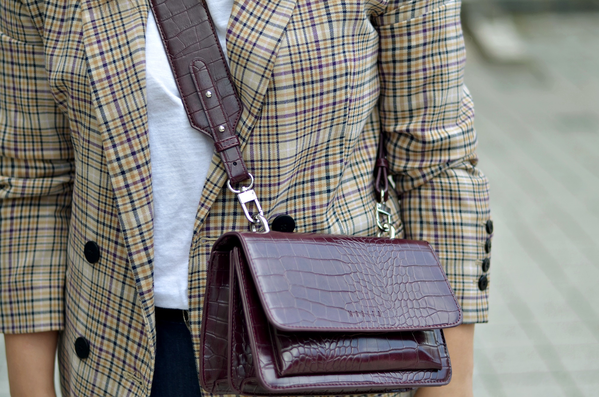 marynarka w kratę torebka mohito